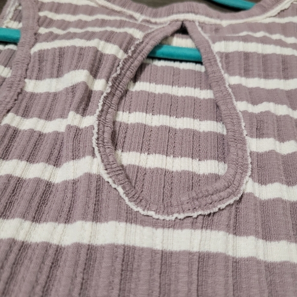 Free People Lilac Stripe Fired Up Cotton Blend Stretch Keyhole Back Tank Top - Picture 6 of 8